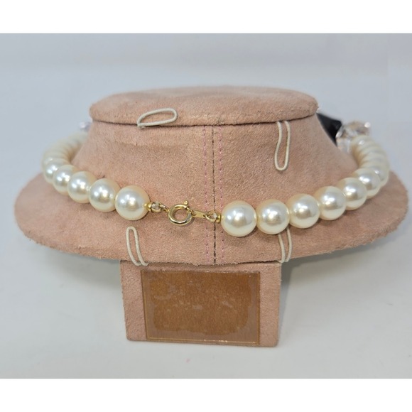 Faux Pearl Black Onyx Beaded Choker Necklace 18" Vintage Fashion Costume Jewelry - Picture 3 of 10